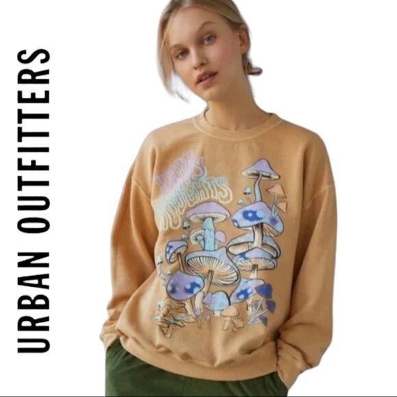 NEW  UO Mushrooms Trippy 'Warm Happy Thoughts' Pullover Sweatshirt S / M - Picture 1 of 3